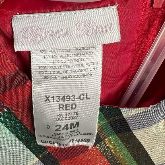 Bonnie Baby Holiday Metallic Shimmery Plaid Dress Gold Bow Size 24 Months - Picture 5 of 7